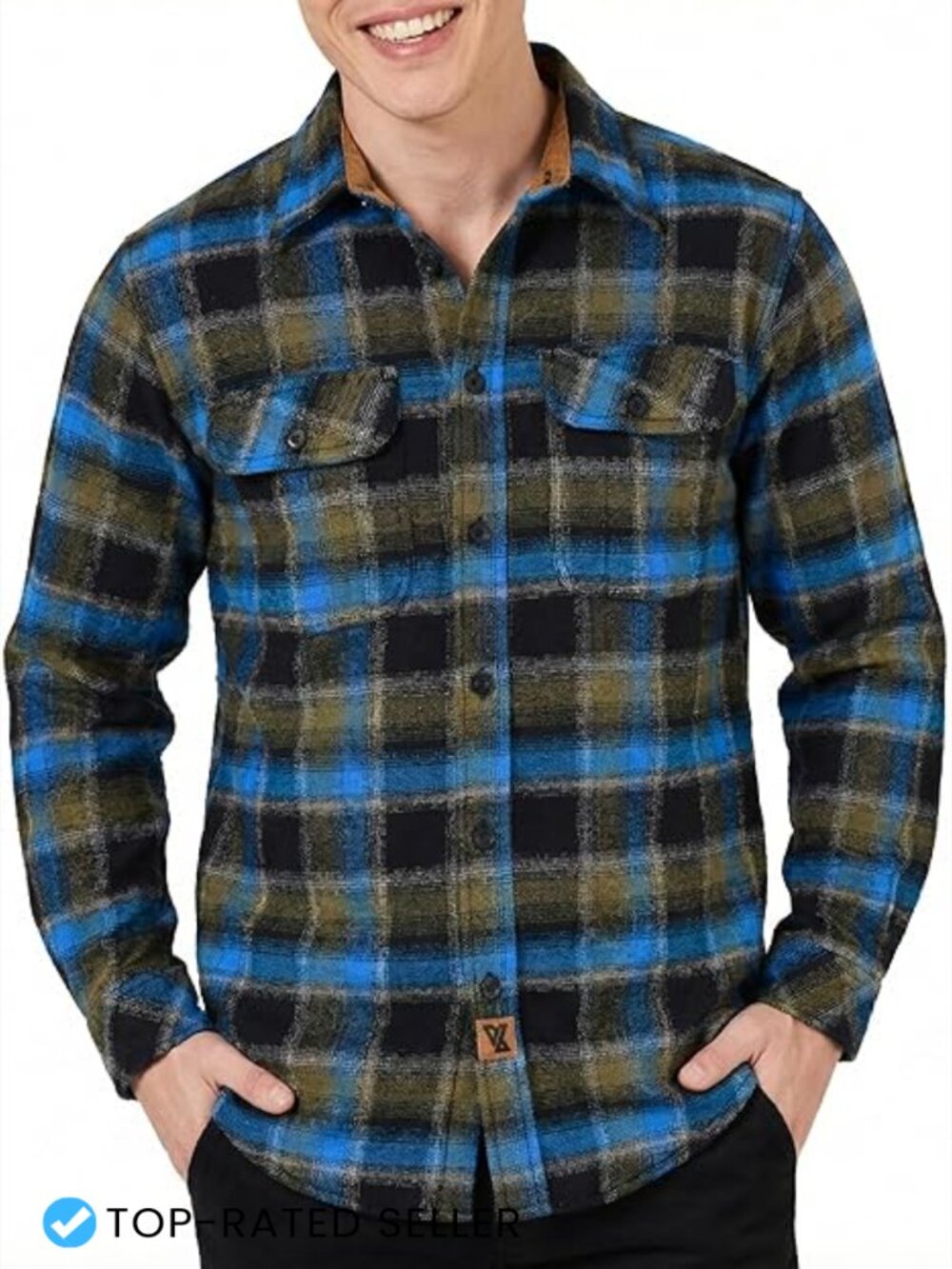 Long Sleeve Plaid Button Down Casual Flannel Shirt Soft 100% Cotton Corduroy